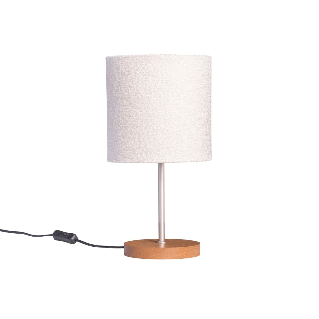 Abajur de Mesa em Madeira e Bouclé - 20x40 cm