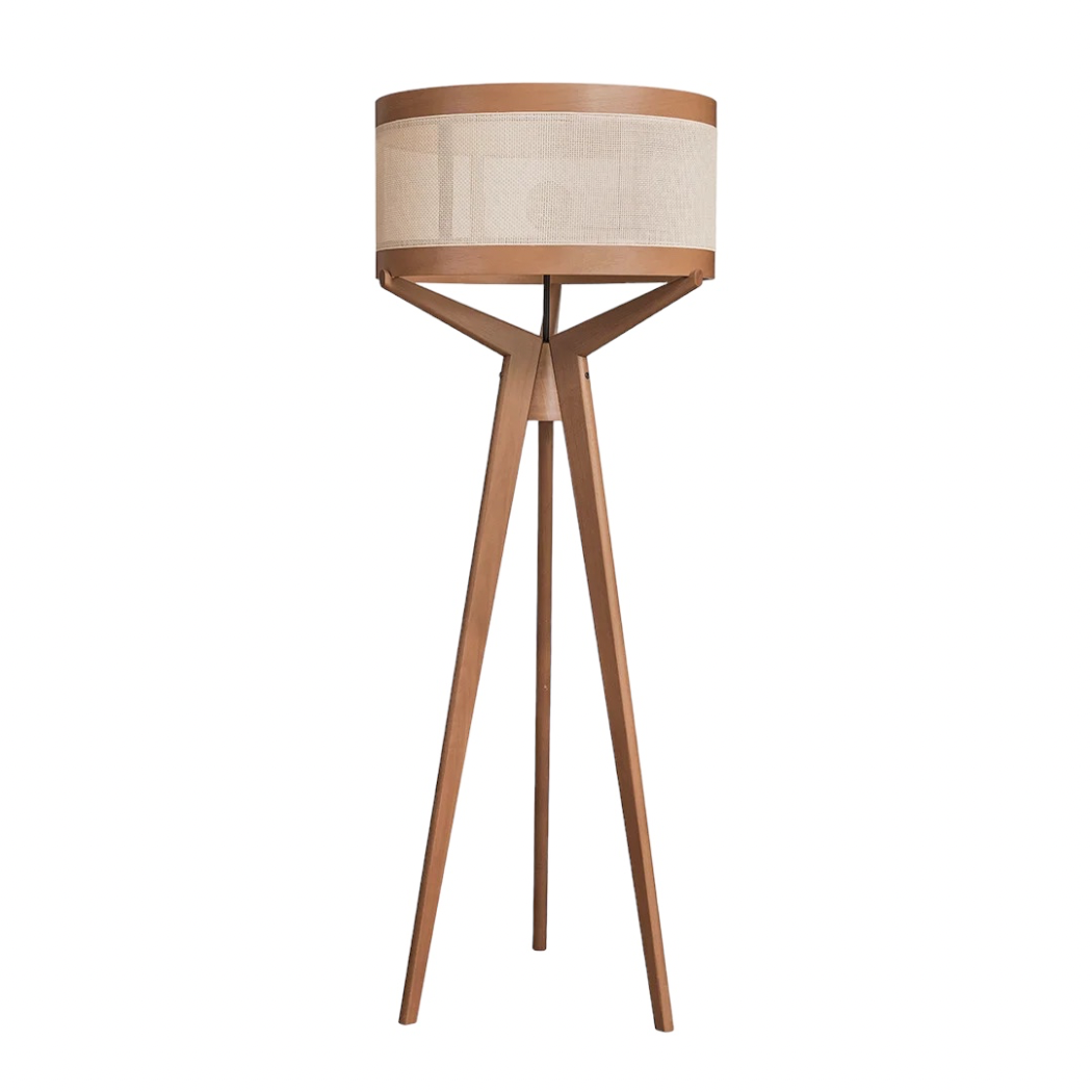 Luminária de Piso em Madeira e Palha - 65x175 cm