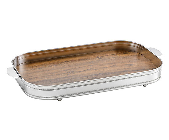 Bandeja Oblonga Prata Fundo de Madeira - 48x30cm | St. James