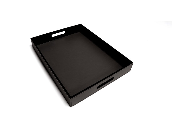 Bandeja Retangular em Couro Preto - 42x32 cm