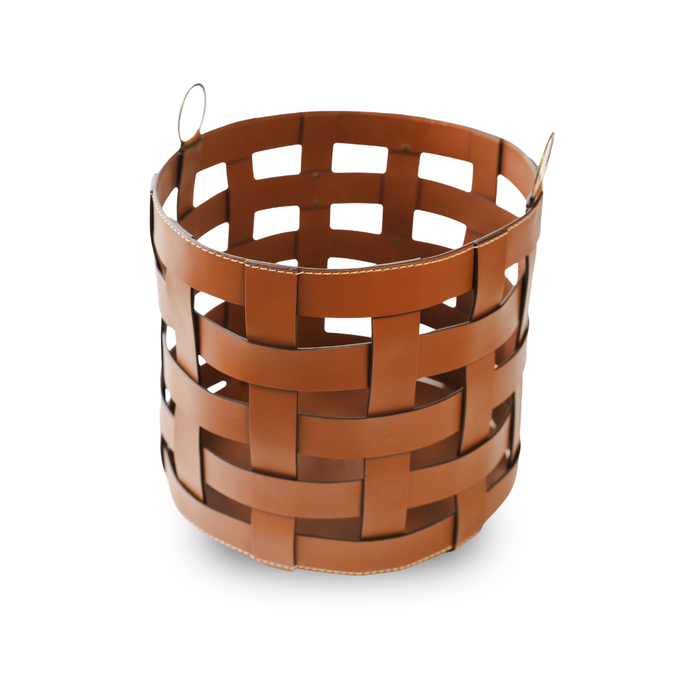 Cesto em Couro Caramelo - 37x38 cm