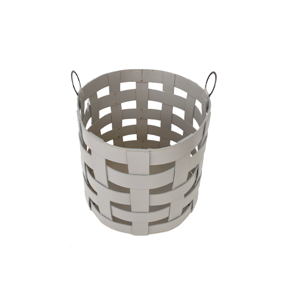 Cesto em Couro Off White - 37x38 cm