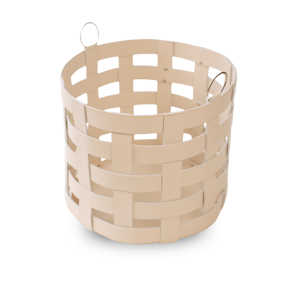 Cesto em Couro Off White - 37x38 cm