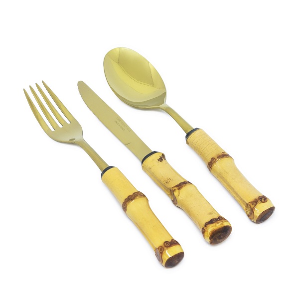 Set Talher Sobremesa | Dourado Bambu - 3 peças