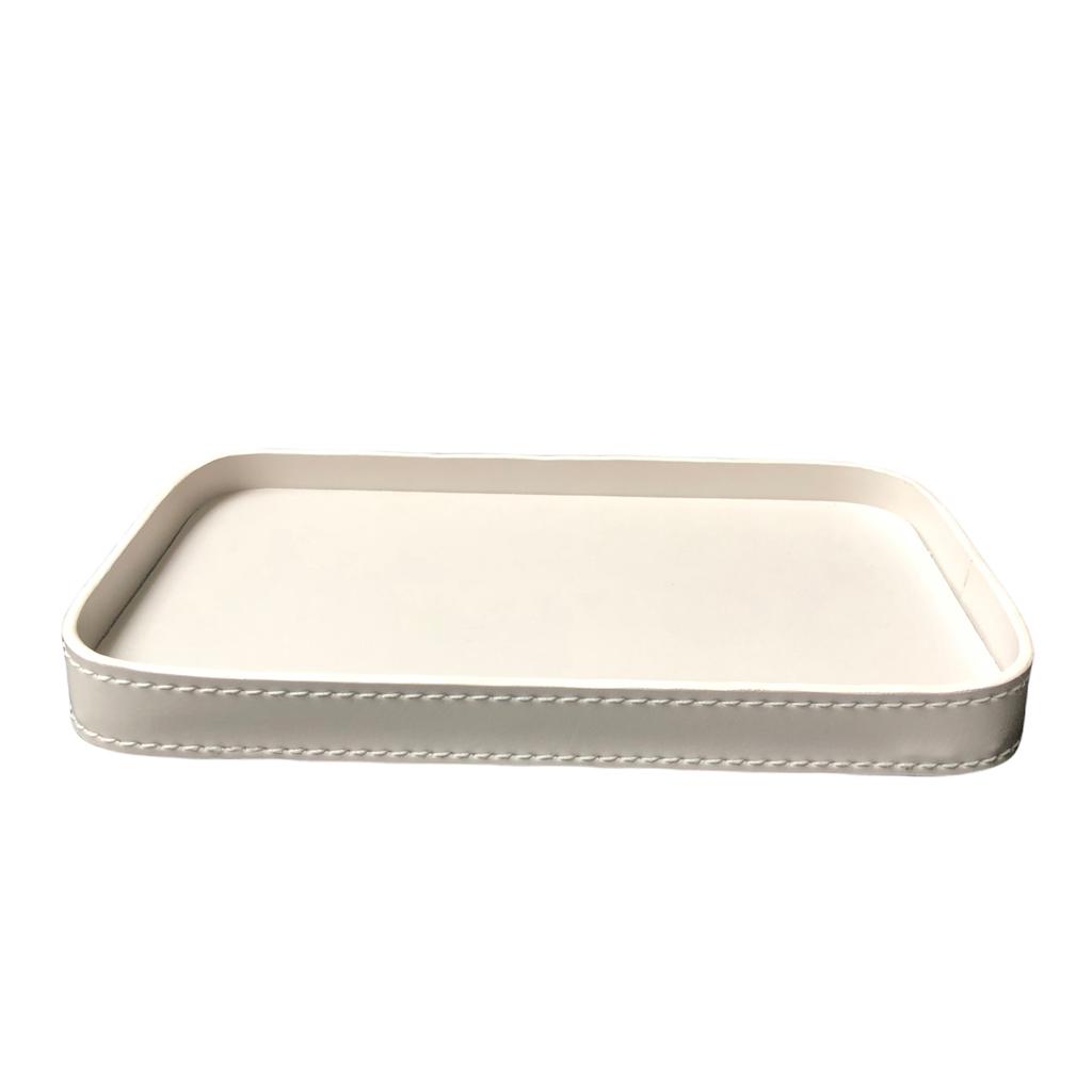 Bandeja em Couro Off White - 25x16 cm