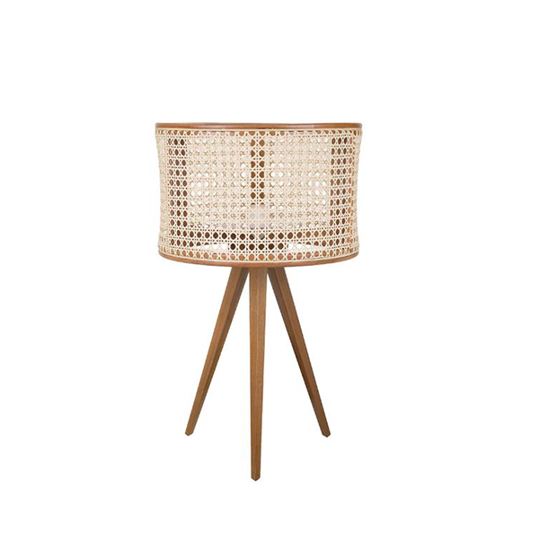 Luminária em Madeira e Cúpula em Palha - 36x55 cm