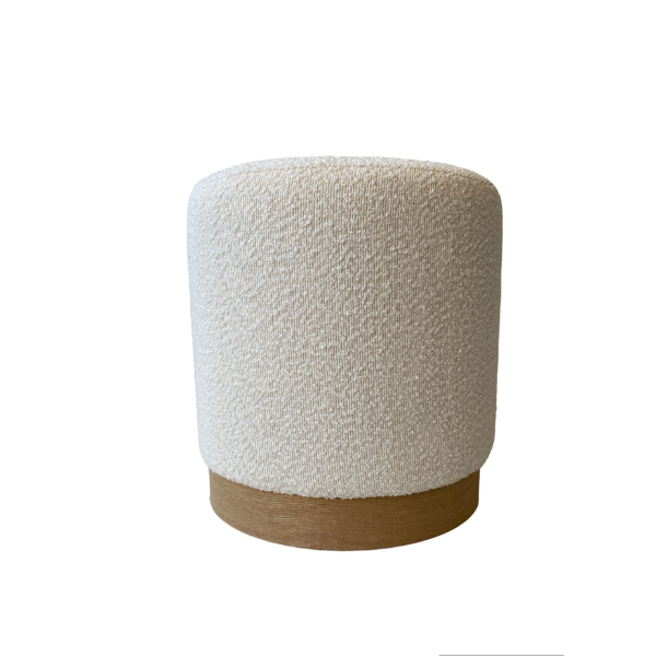 Puff Boucle Off White e Madeira - 39x40 cm