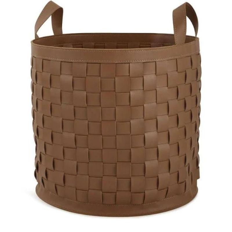 Cesto Marrom em Couro Ecológico - 37x45 cm