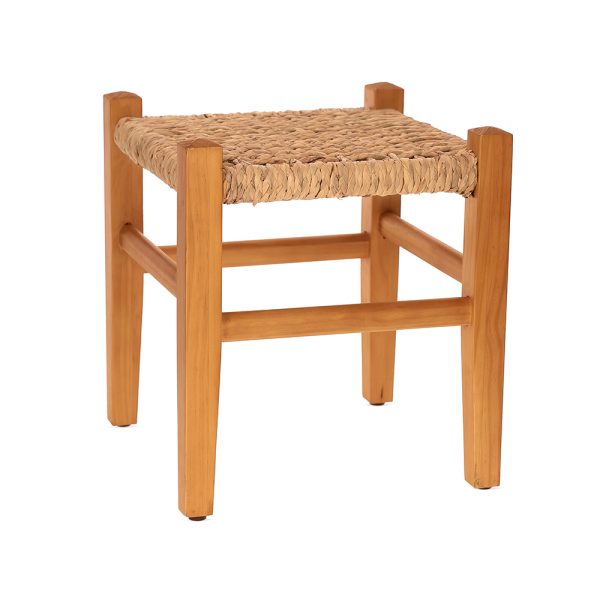 Banco em Madeira e Fibra Natural - 36x39 cm