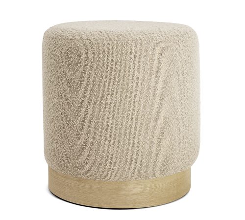 Puff Boucle Bege e Madeira - 39x40 cm