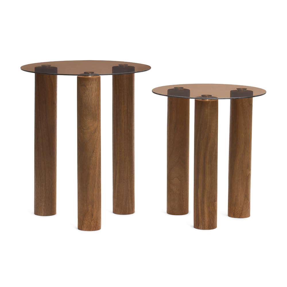 Dupla de Mesas Laterais em Madeira e Vidro