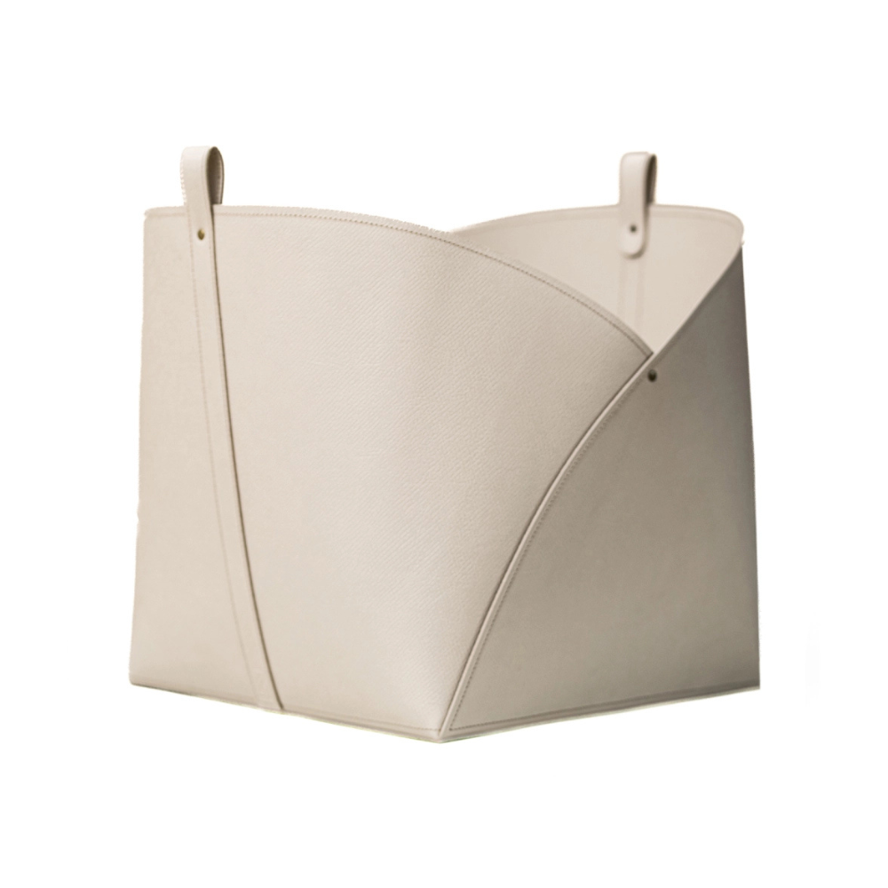 Cesto em Couro Off White - 30x31 cm