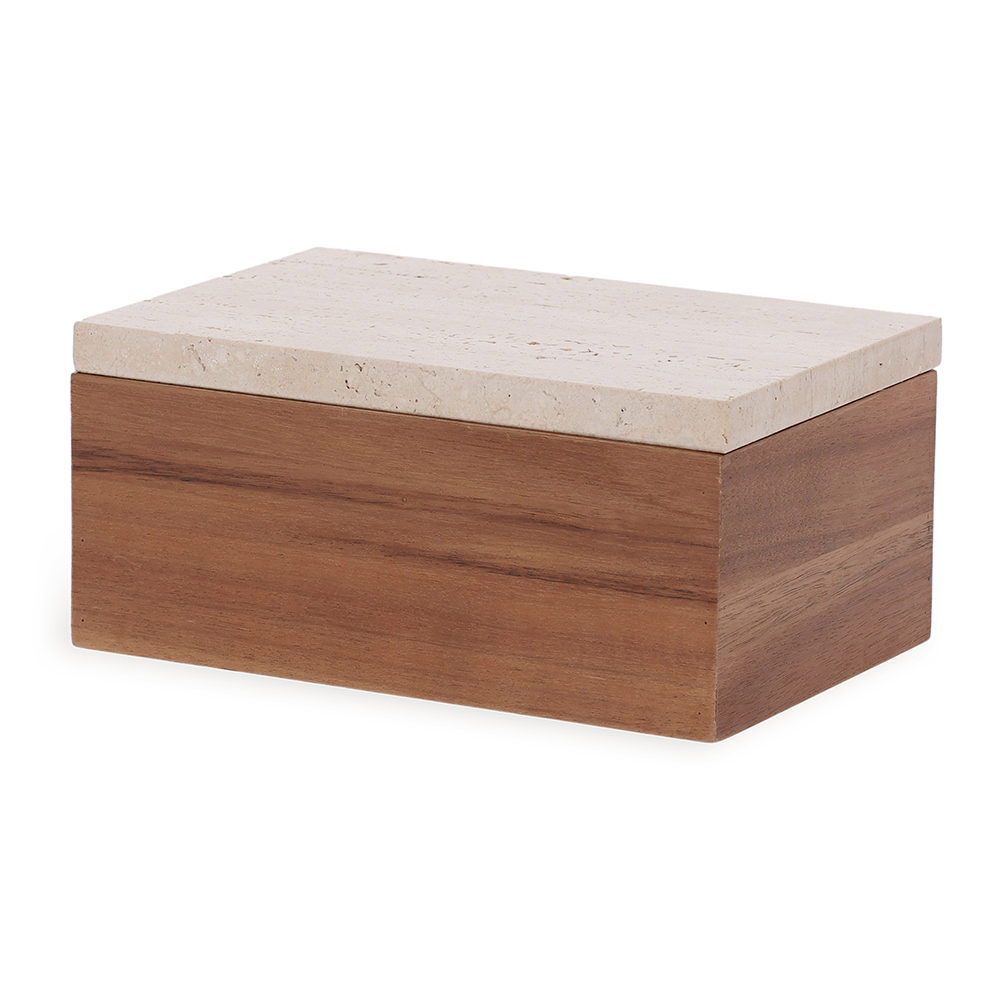 Caixa Decorativa em Madeira e Travertino - 26x12 cm